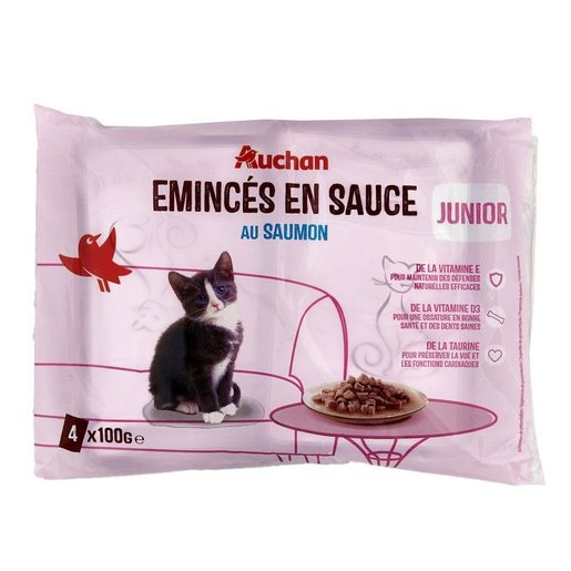 AUCHAN Comida Húmida para Gato Júnior Saqueta Molho salmão 4x100 g AUCHAN Comida Húmida para Gato Júnior Saqueta Molho salmão 4x100 g
