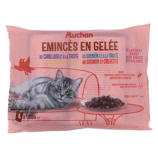 AUCHAN Comida Húmida para Gato Saqueta Pedaços em Geleia Peixe 4x100 g AUCHAN Comida Húmida para Gato Saqueta Pedaços em Geleia Peixe 4x100 g