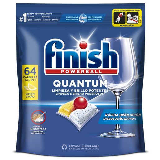 FINISH Detergente Pastilhas Máquina Loiça Quantum Limão 64 Un