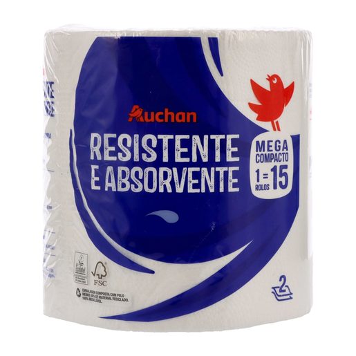 AUCHAN Rolo de Cozinha Resistente Absorvente 2 Folhas (1=15 Rolos) un