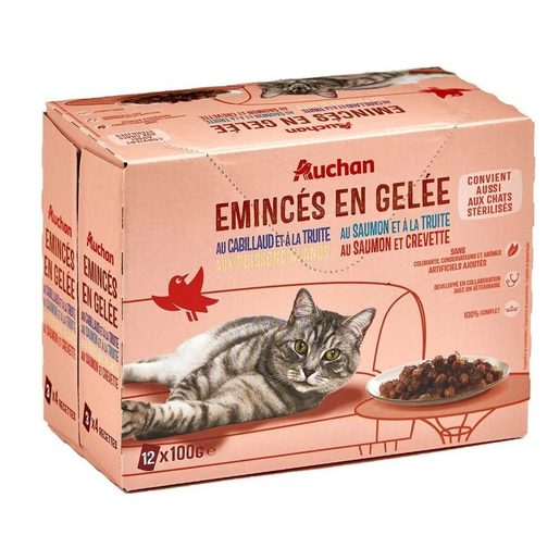 AUCHAN Comida Húmida para Gato Saquetas Pedaços em Geleia Peixe 12x100 g