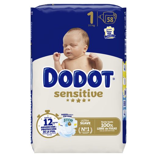 DODOT Fraldas Sensitive Tamanho 1 (2-5 kg) 58 un