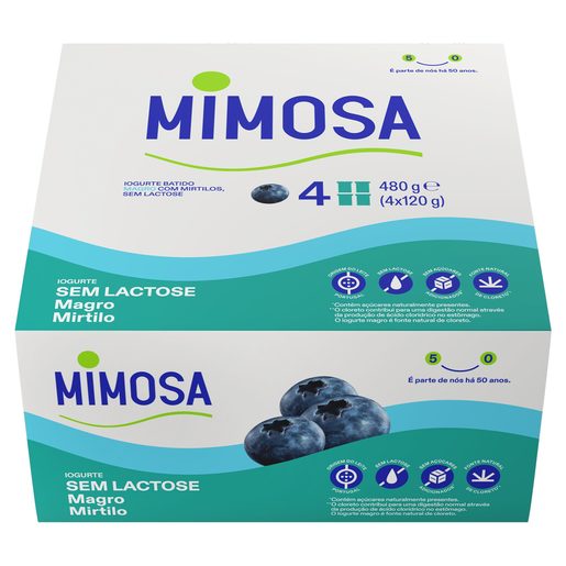 MIMOSA Iogurte Sólido Magro sem Lactose Mirtilo 4x120 g