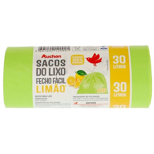 AUCHAN Saco Lixo Limão Fecho Fácil 30L 20 un