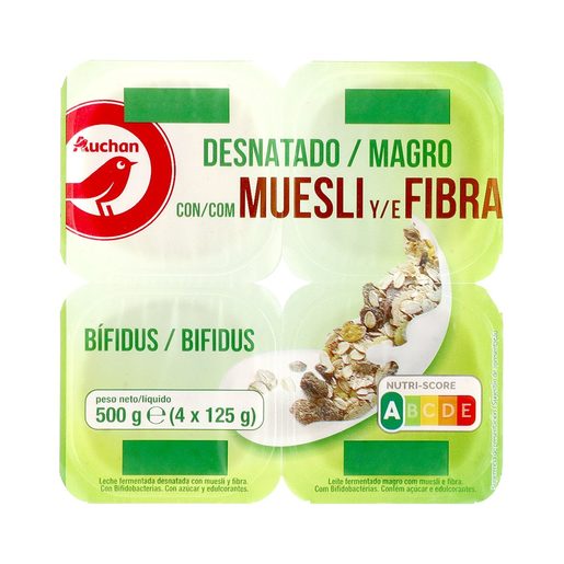 AUCHAN Bífidus Pedaços Magro Muesli e Fibra 4x125 g AUCHAN Bífidus Pedaços Magro Muesli e Fibra 4x125 g