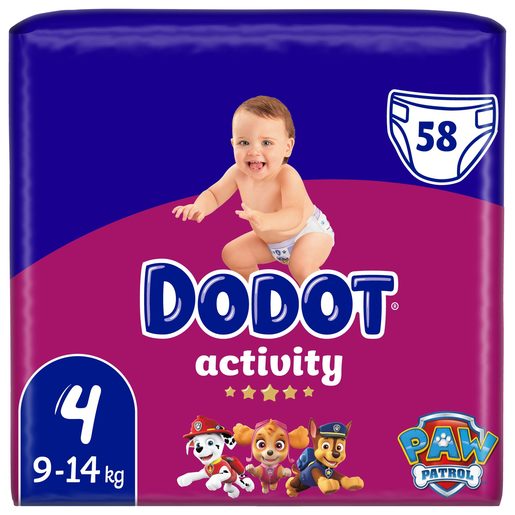 DODOT Fraldas Activity Tamanho 4 (9-14 kg) 58 un