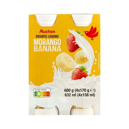 AUCHAN Iogurte Líquido Banana e Morango 4x158 ml AUCHAN Iogurte Líquido Banana e Morango 4x158 ml