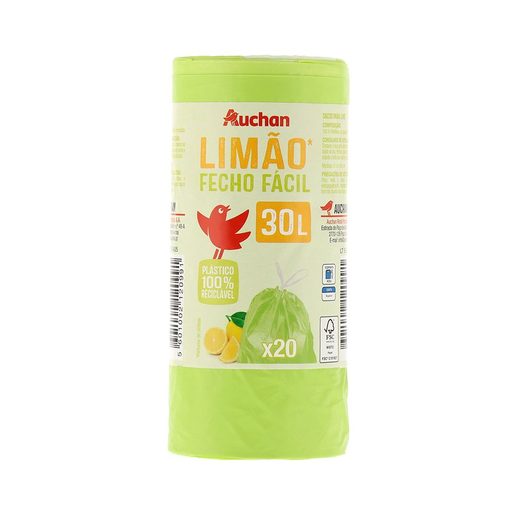 AUCHAN Saco Lixo Limão Fecho Fácil 30L 20 un AUCHAN Saco Lixo Limão Fecho Fácil 30L 20 un