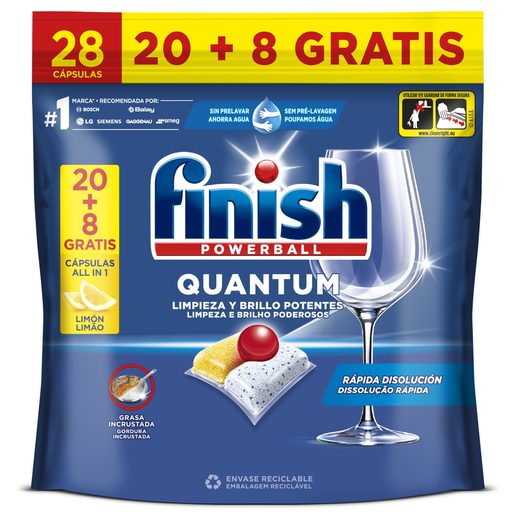 FINISH Detergente Máquina da Loiça Pastilhas Limão Quantum 20+8 un