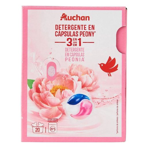 AUCHAN Detergente Máquida da Roupa Cápsulas 3em1 Peónia 20 Lv