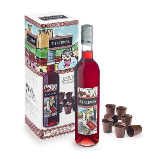 TI GINJA Licor de Ginja com 12 Copos de Chocolate  500 ml