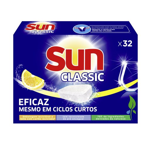 SUN Detergente Máquina Loiça Pastilhas Classic Limão 32 un