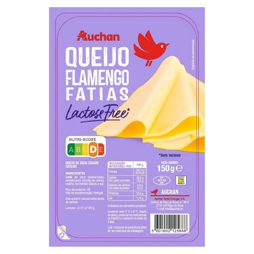 AUCHAN Queijo Flamengo Fatias Sem Lactose 150 g