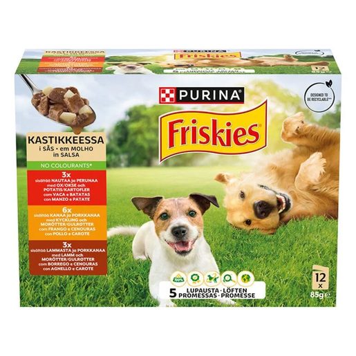 FRISKIES Alimento Húmido para Cão Molho Vaca. Frango e Borrego 12x85 g