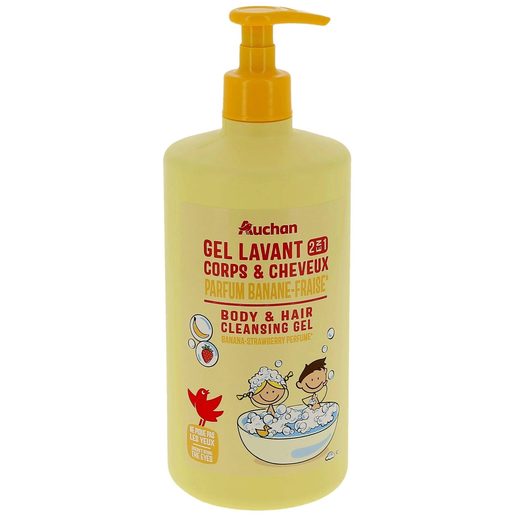 AUCHAN Kids Gel de Banho Pump 2 em 1 Banana Morango 750 ml AUCHAN Kids Gel de Banho Pump 2 em 1 Banana Morango 750 ml