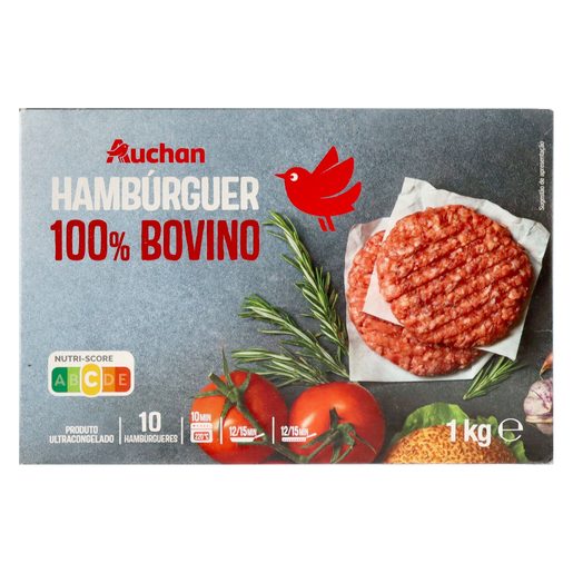 AUCHAN Hambúrgueres de Bovino (10 un) 1 kg