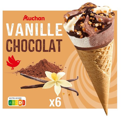 AUCHAN Gelado Cone de Baunilha e Chocolate 6X120 ml AUCHAN Gelado Cone de Baunilha e Chocolate 6X120 ml