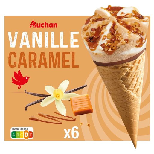 AUCHAN Gelado Cone de Baunilha e Caramelo 6X120 ml AUCHAN Gelado Cone de Baunilha e Caramelo 6X120 ml