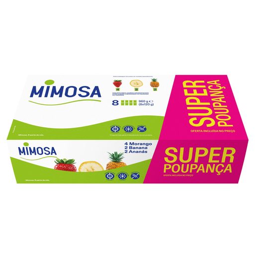 MIMOSA Iogurte Sólido Aroma Morango, Banana e Ananás 8x120 g