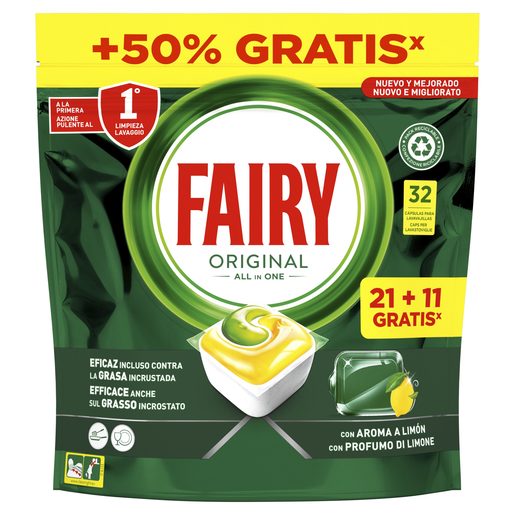 FAIRY Detergente para Máquina Loiça Original Limão 21 un